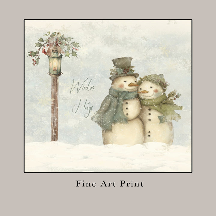 Snowman Winter Hugs Art Print
